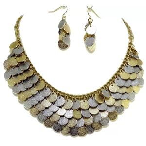 Gold Silver Dangled Disc Necklace Earring Set